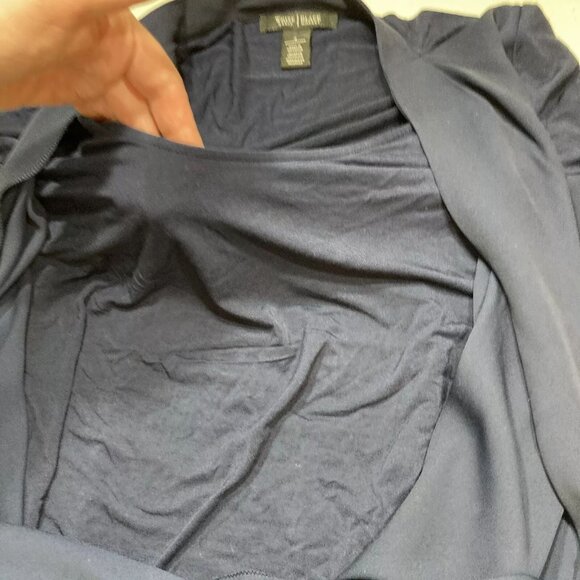 White House Black Market WHBM Navy Drape Crossover Front Blouse Size Small - Picture 5 of 12